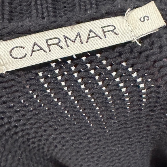 Carmar 100% Cotton Black Knit Longline Oversized Palm Tree Rhinestone Sweater S - Picture 16 of 17